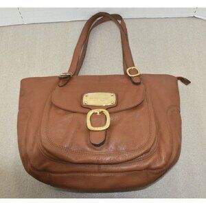 Michael Kors Womens Hudson Downtown Bag Brown Leather Hobo Shoulder Gold Logo